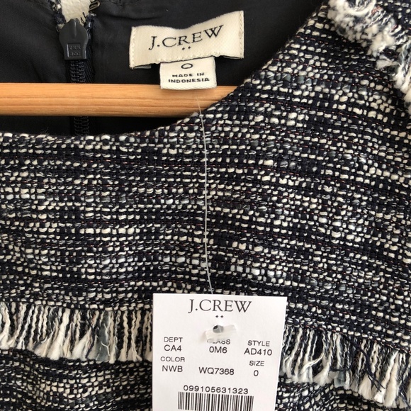 NWT J. Crew Tweed Fringe Sheath Dress, Size 0, Midi sleeveless - Picture 2 of 10
